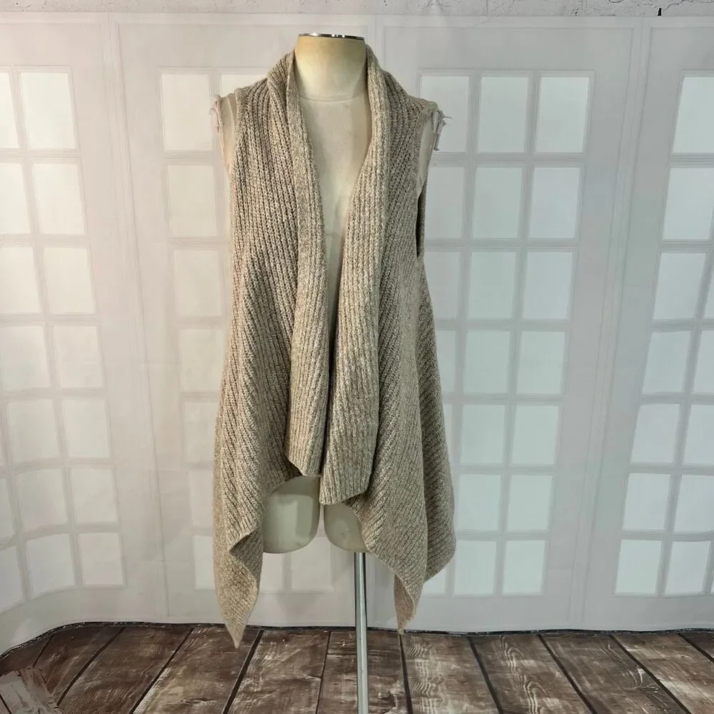 Old Navy Tan Waterfall Open Front Ribbed Sleeveless Cardigan Sweater Vest Large